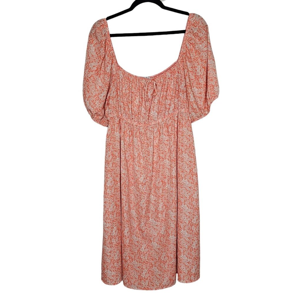 Nlt 2XL Orange Milkmaid Dress Midi Floral Babydoll Puff Sleeve Cottagecore USA